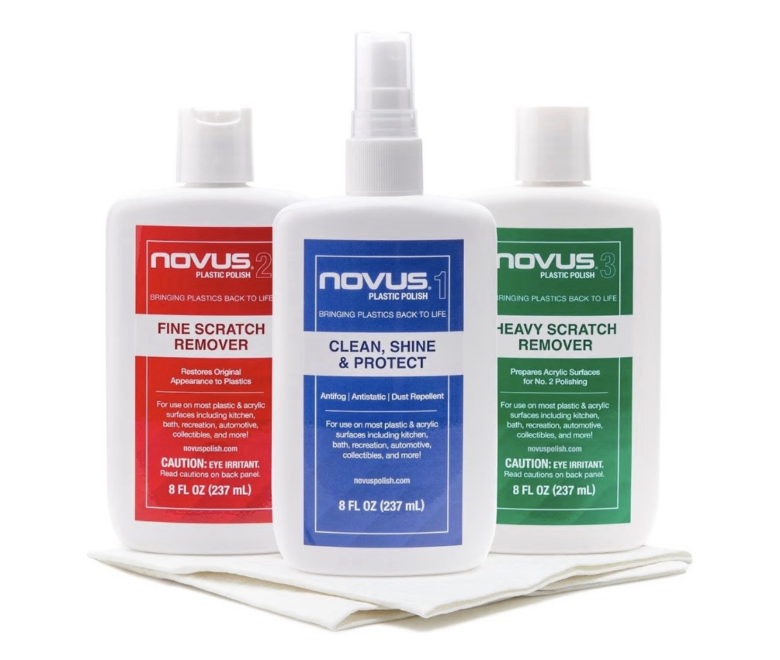 New Sealed Novus Plastic Polish Kit 8 oz Complete 3-Step Scratch Remover Set