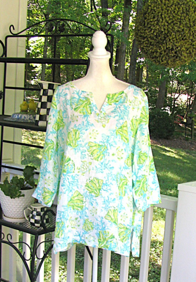 J. Jill Love Linen turtle sea life tunic top shirt blouse Large Tall luxury r 