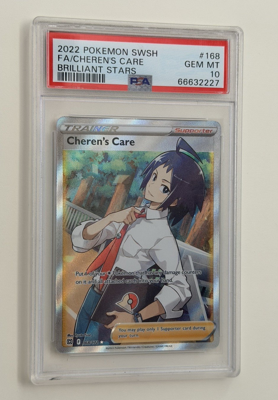 Pokemon Brilliant Stars 168/172 Trainer Full Art Cheren's Care PSA 10 Gem Mint