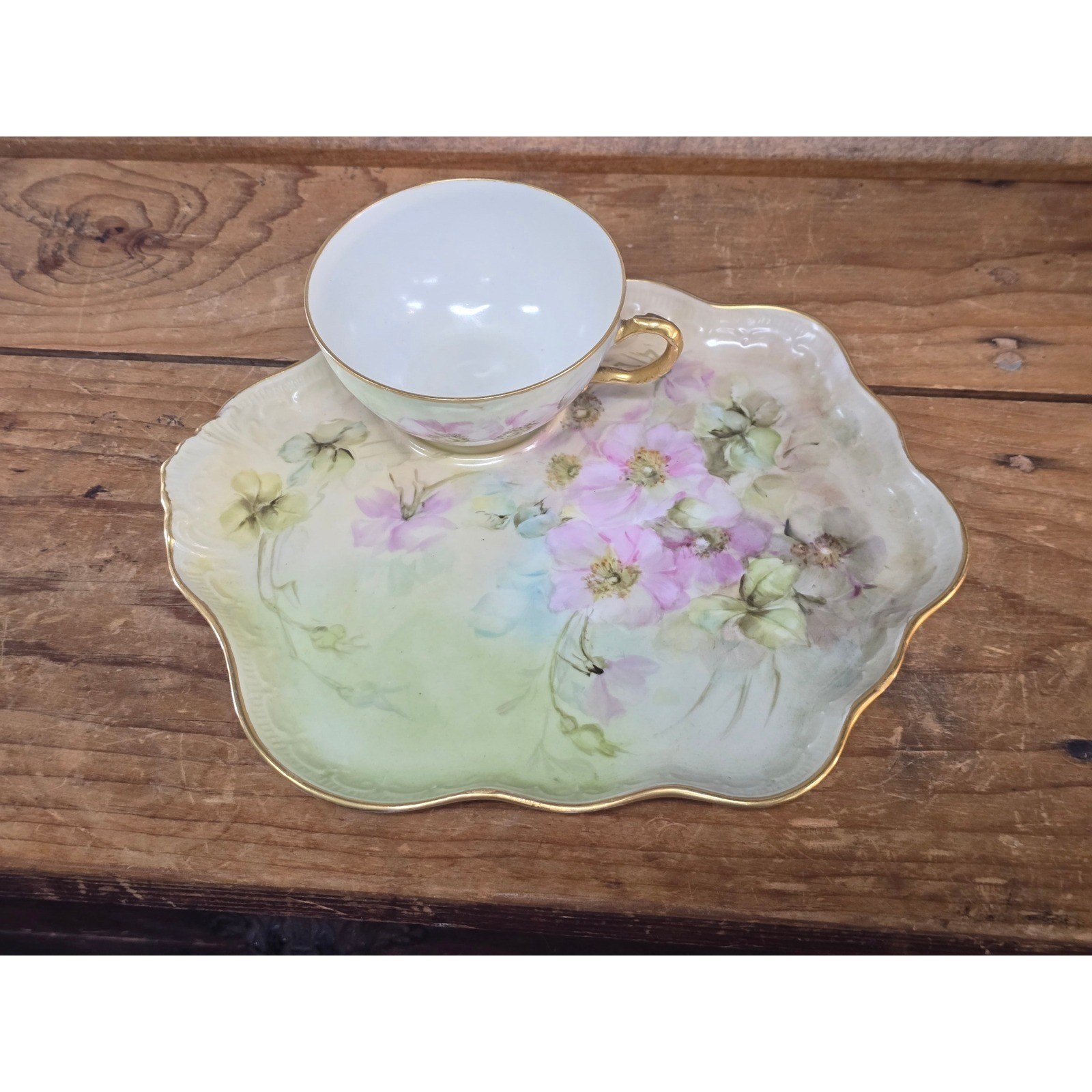 Antique JPL Limoges France Hand Painted Floral Tea Cup and Snack Tray Set 1932 Antique JPL Limoges France Hand Painted Floral Tea Cup and Snack Tray Set 1932