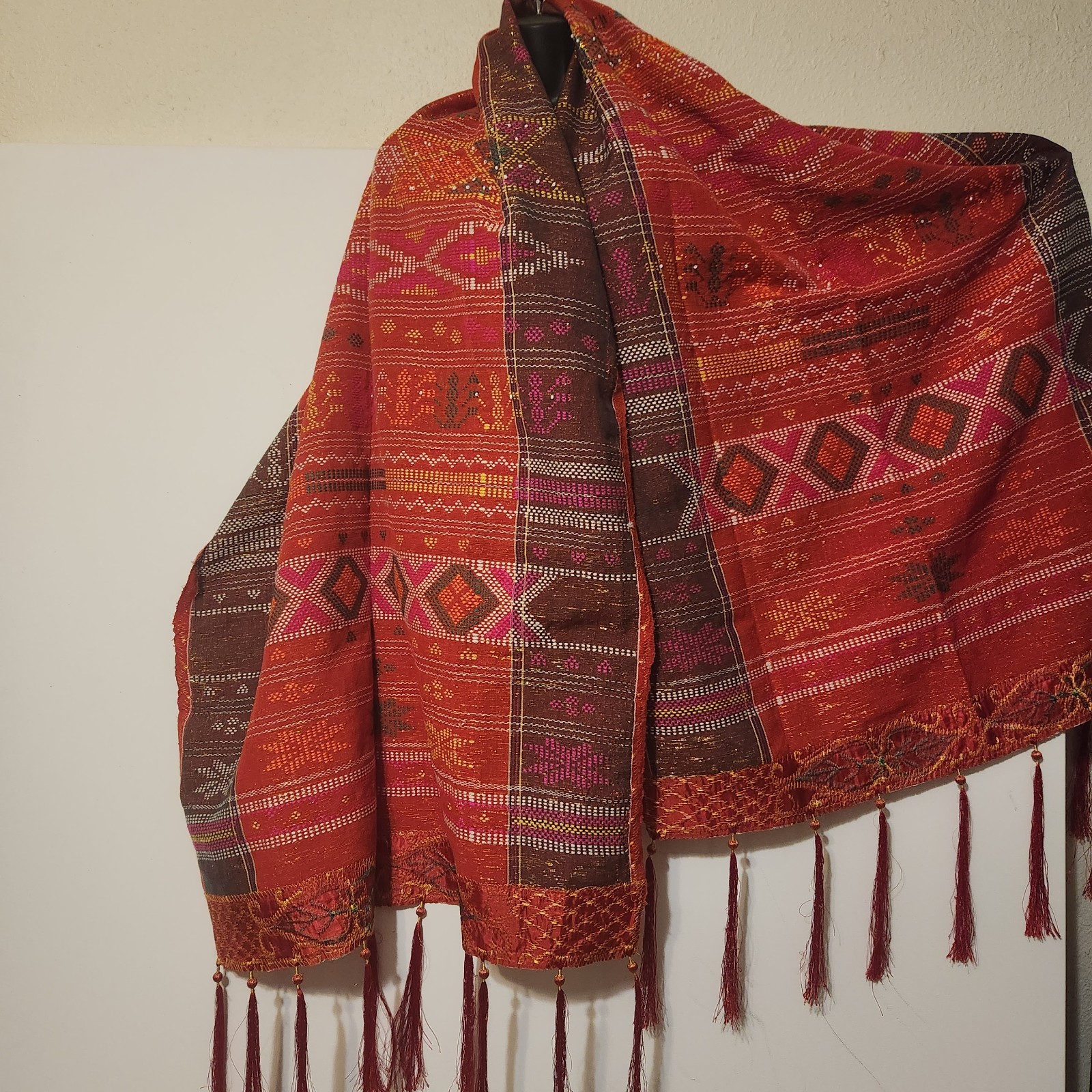 Vintage Ulos Sadam Batak Indonesian shawl Metallic Hand made Weaving Textile