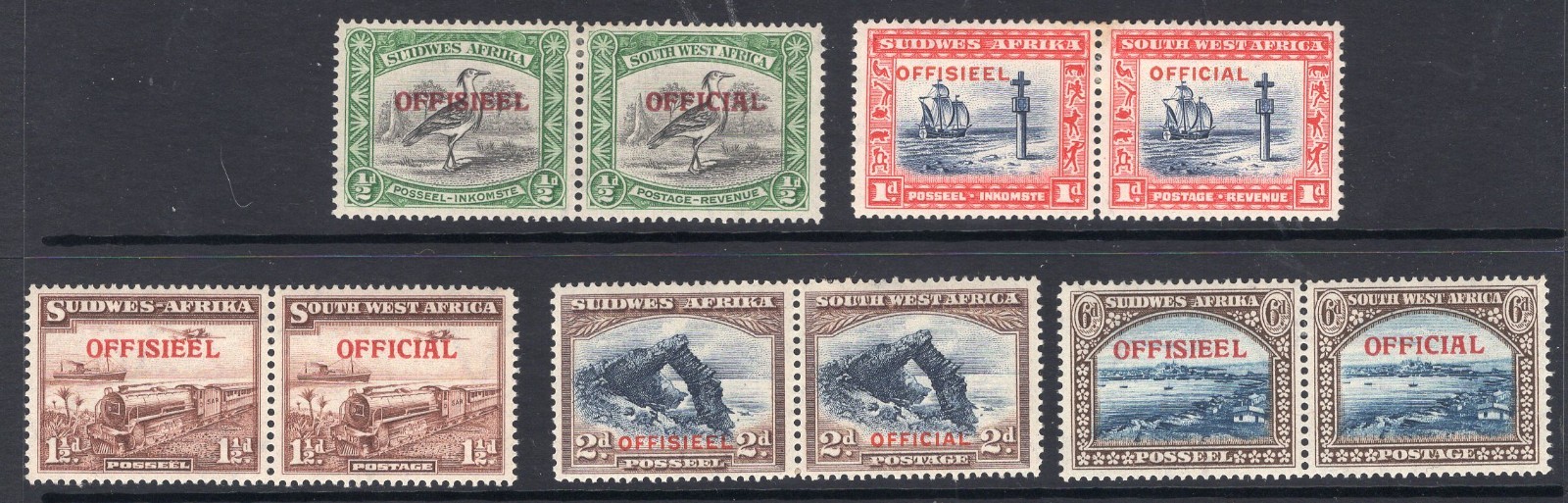 South West Africa bilingual pairs o\'printed OFFICIAL SG 014,015,018,020,022