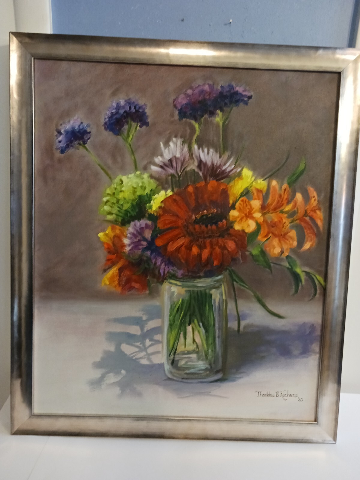 Vtg Floral Painting New England Cape Cod artist Silver Frame 