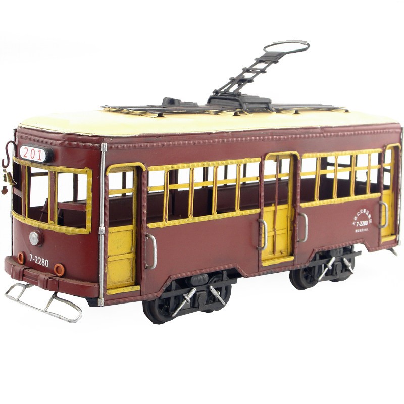 41CM Handmade Antique 1909 Dalian Tram Route 201 Tin Metal Reproduction Model