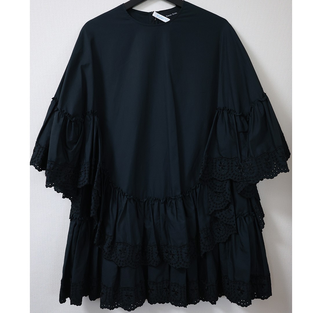 Simone Rocha Dress Black Ruffle Eyelet Lace Tunic Oversized UK6 Portugal SR83
