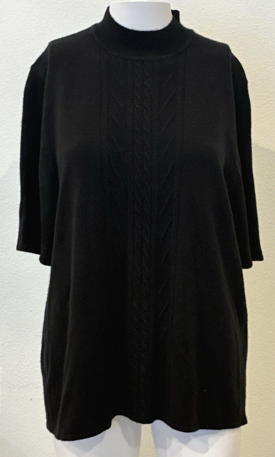 Vintage Koret Mock Neck Cable Knit Sweater Large Black Short Sleeve Career Layer