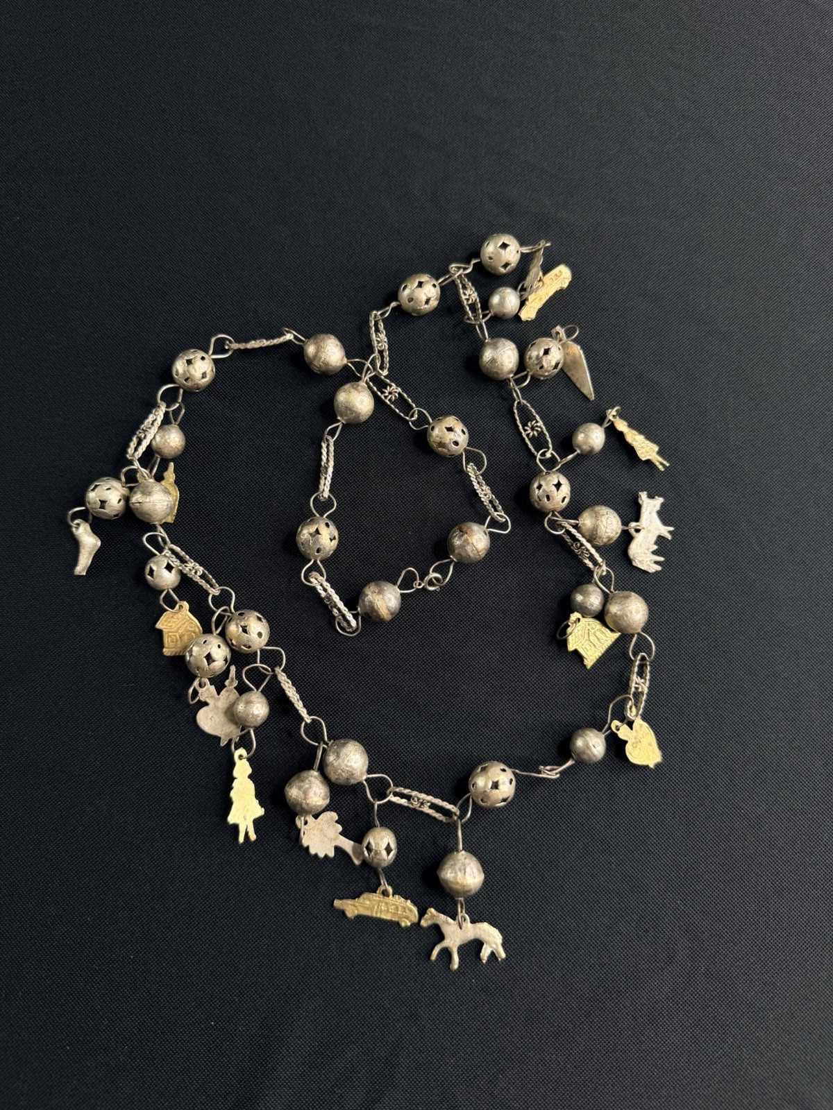 1960s Mexican Milagros Wedding Endless Necklace, Vintage Charms, Traditional 1960s Mexican Milagros Wedding Endless Necklace, Vintage Charms, Traditional