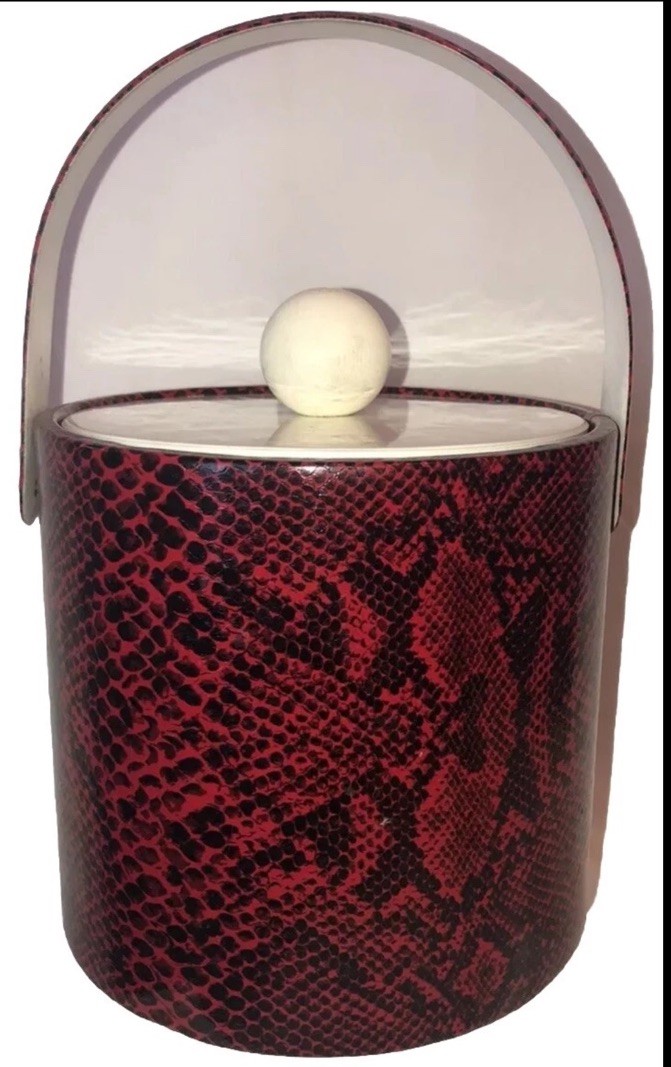 Vintage nice Mcm Faux Snake Skin Red Ice Bucket Vintage nice Mcm Faux Snake Skin Red Ice Bucket