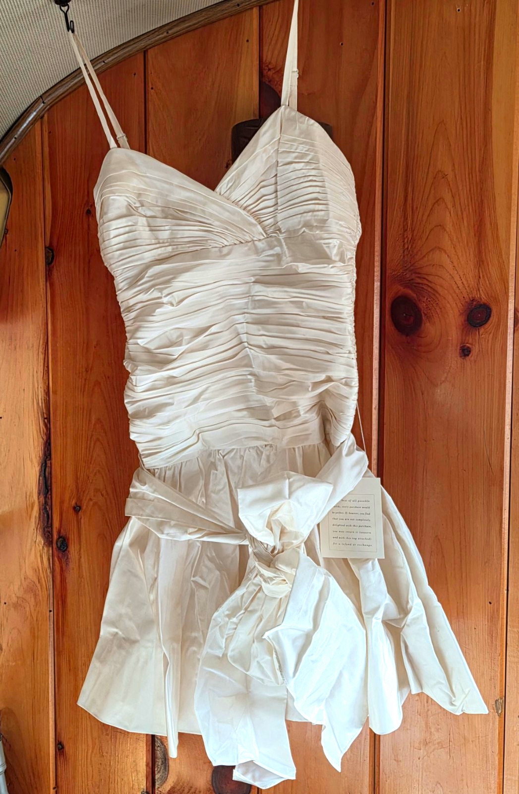 BCBGMAXAZRIA Antique White Ruched Taffeta Mini Dress