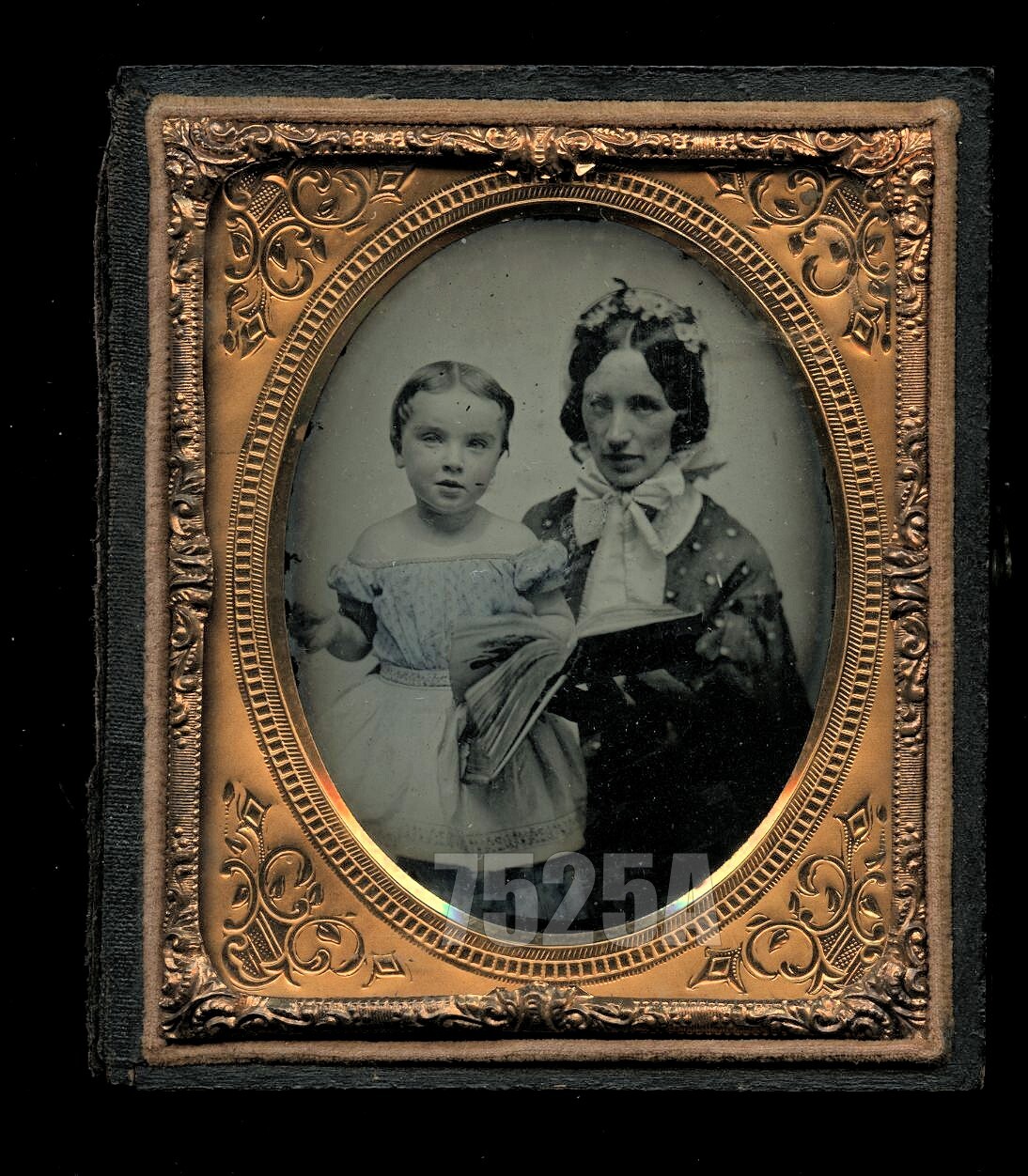 1/6 Ambrotype Woman Reading Cute Little Girl Childrens Book Tinted 1860s Doll? 1/6 Ambrotype Woman Reading Cute Little Girl Childrens Book Tinted 1860s Doll?