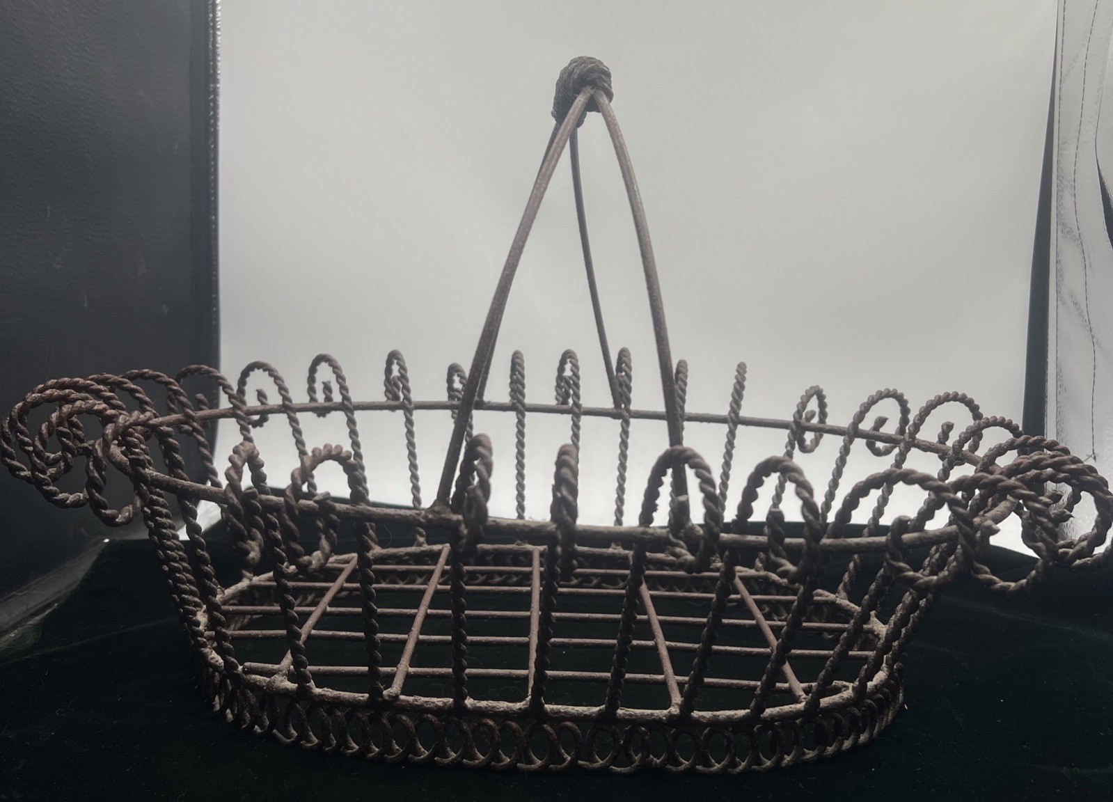Antique French Country Wirework Heavy Gauge Steel Wire Gathering Basket Metal