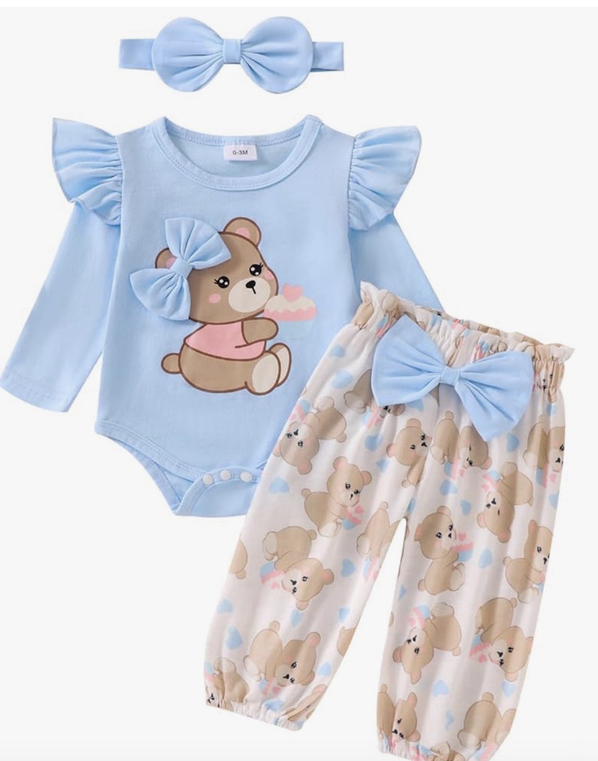 Ursobutegl Newborn Infant Baby Girl Outfits Ruffle Bear Long 0-3 Months, Blue Ursobutegl Newborn Infant Baby Girl Outfits Ruffle Bear Long 0-3 Months, Blue