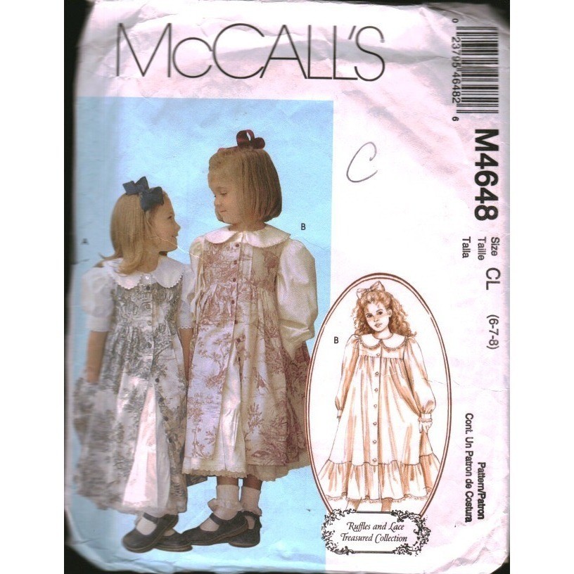 McCall\'s M4648 Kids Girls Dress Pinafore Sewing Pattern Ruffles Lace Size 6