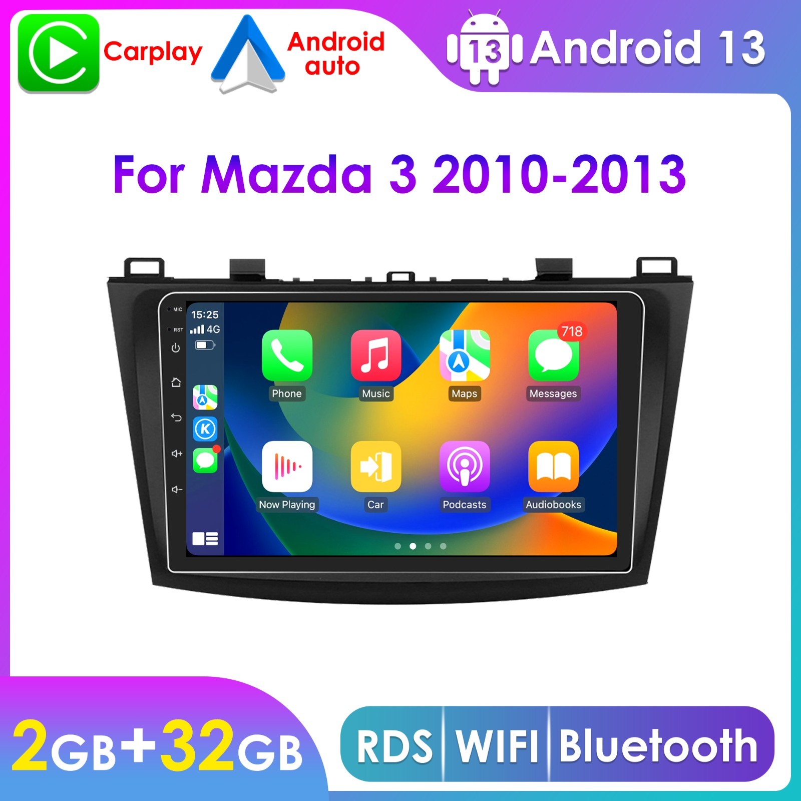 Apple CarPlay Android 13.0 AUX Car Stereo Radio GPS Navi For Mazda 3 2010-2013