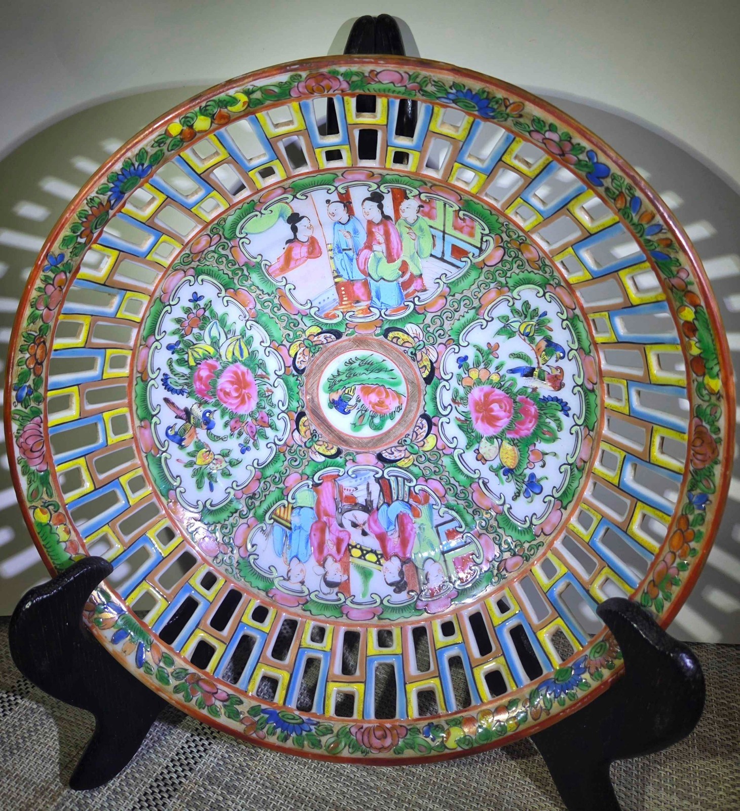 19th-C. Chinese Export Figures, Flowers, and Birds Reticulated