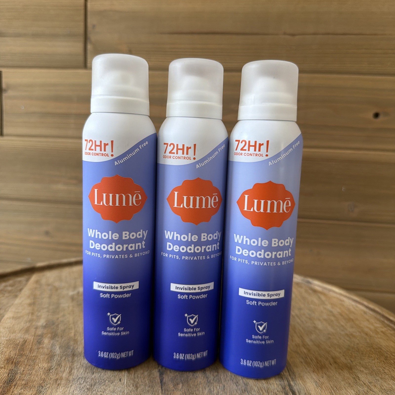 Lume Whole Body Deodorant Invisible Spray Aluminum Free 3.6 oz (Soft Powder) 3PK