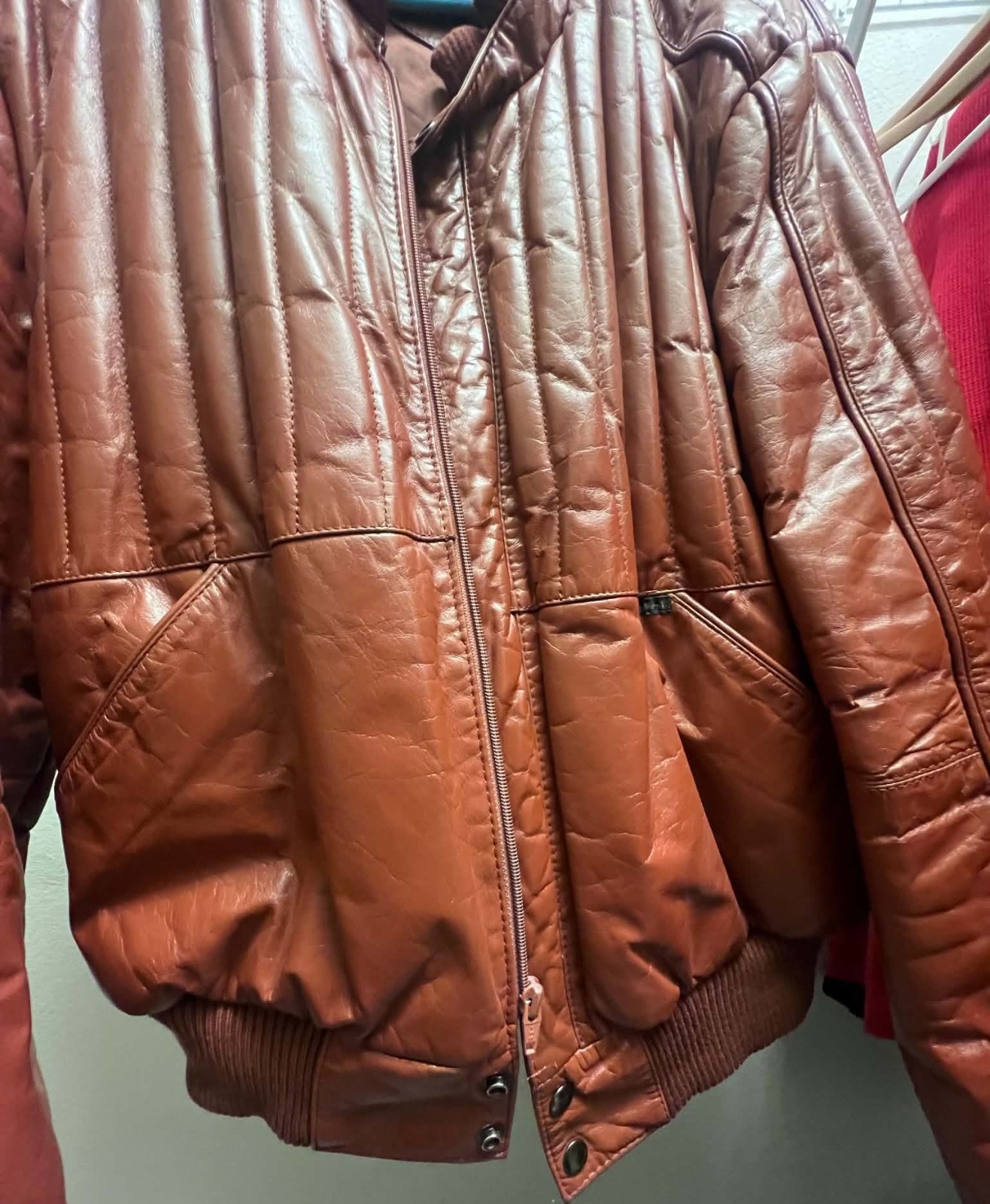 VTG 1980s Peter England for Richman Leather Bomber Jacket Mens L Quilt Lined Rib