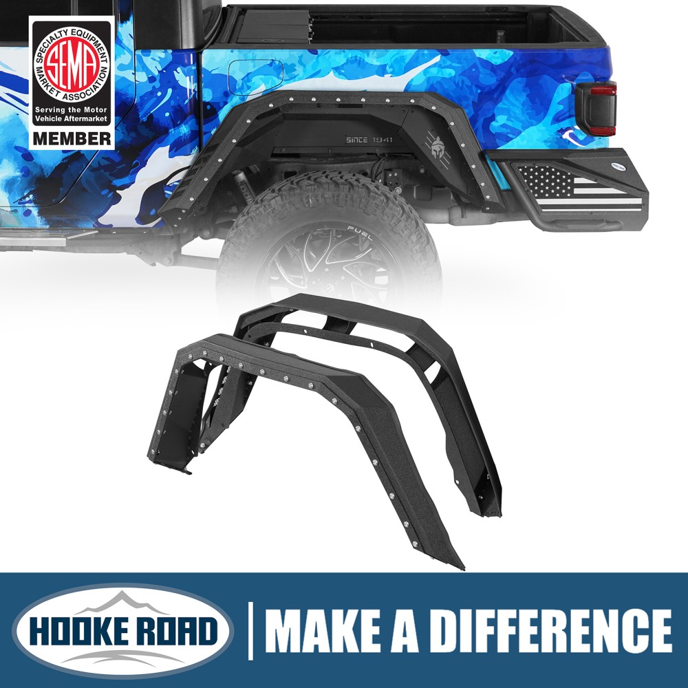 2 Pcs Enhanced Steel Rear Wheel Fender Flares Fit 2020-2026 Jeep Gladiator JT 