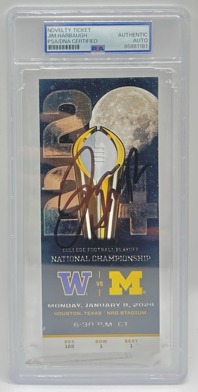 Jim Harbaugh Signed 2024 National Championship Ticket Michigan Autograph PSA/DNA Jim Harbaugh Signed 2024 National Championship Ticket Michigan Autograph PSA/DNA