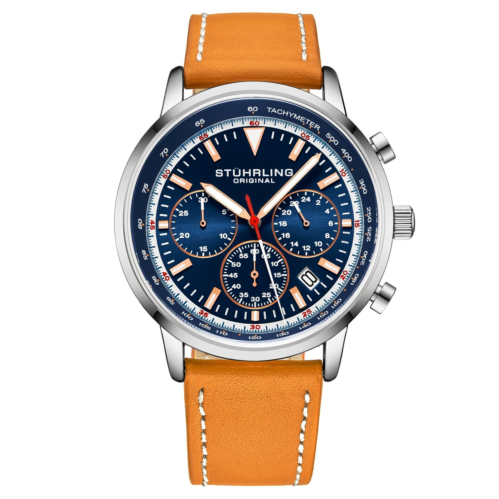 Stuhrling 44 mm Muscle Movement Chronograph 9.5 mm Leather Strap Men\'s Watch