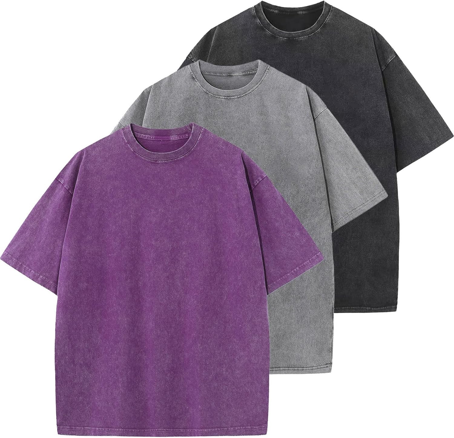 Men\'s Oversized Cotton T-Shirt Casual Vintage Washed Loose Fit Short Sleeve Tee
