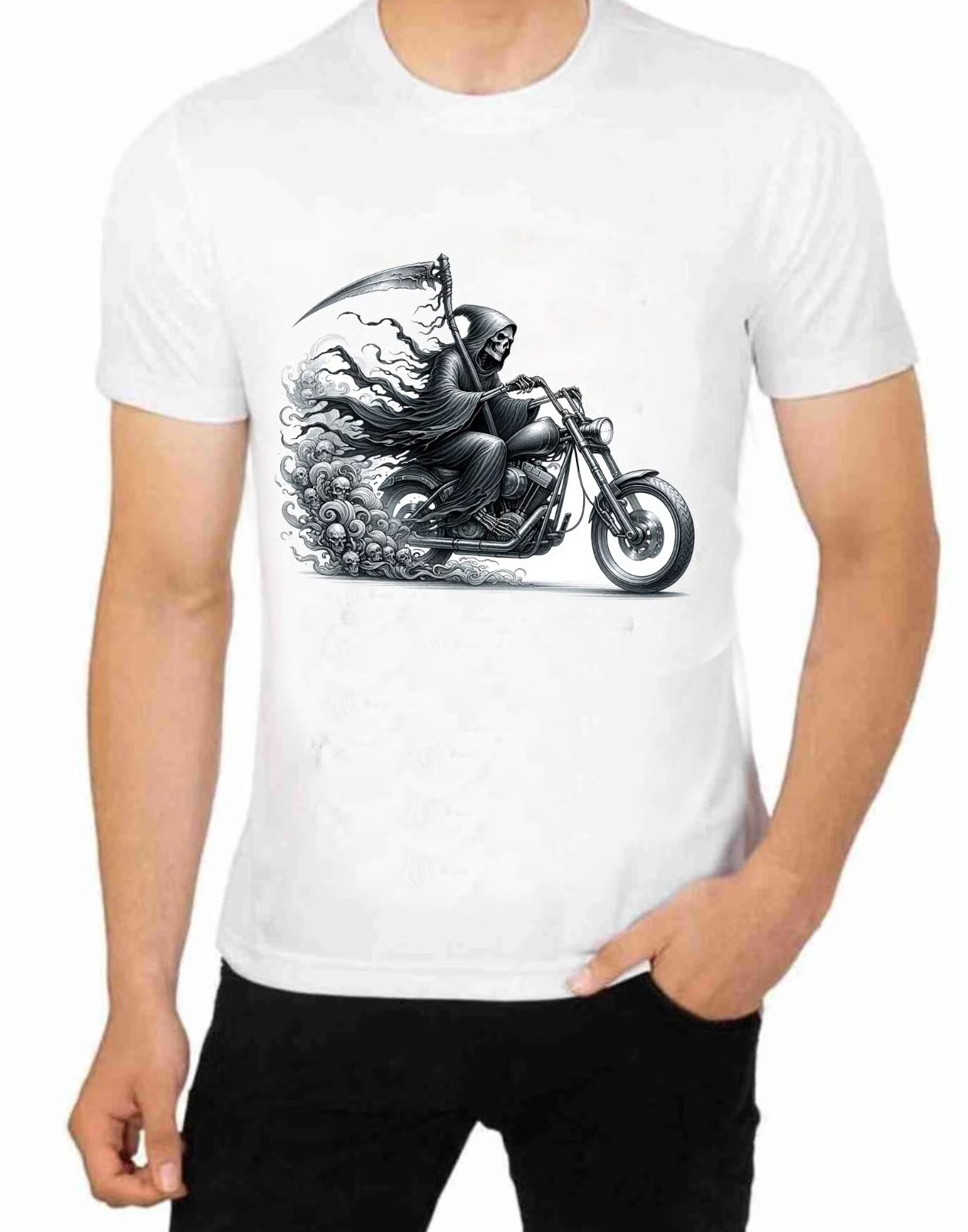 Grim Reaper Skeleton Riding his Motorcycle Live To Ride T shirt