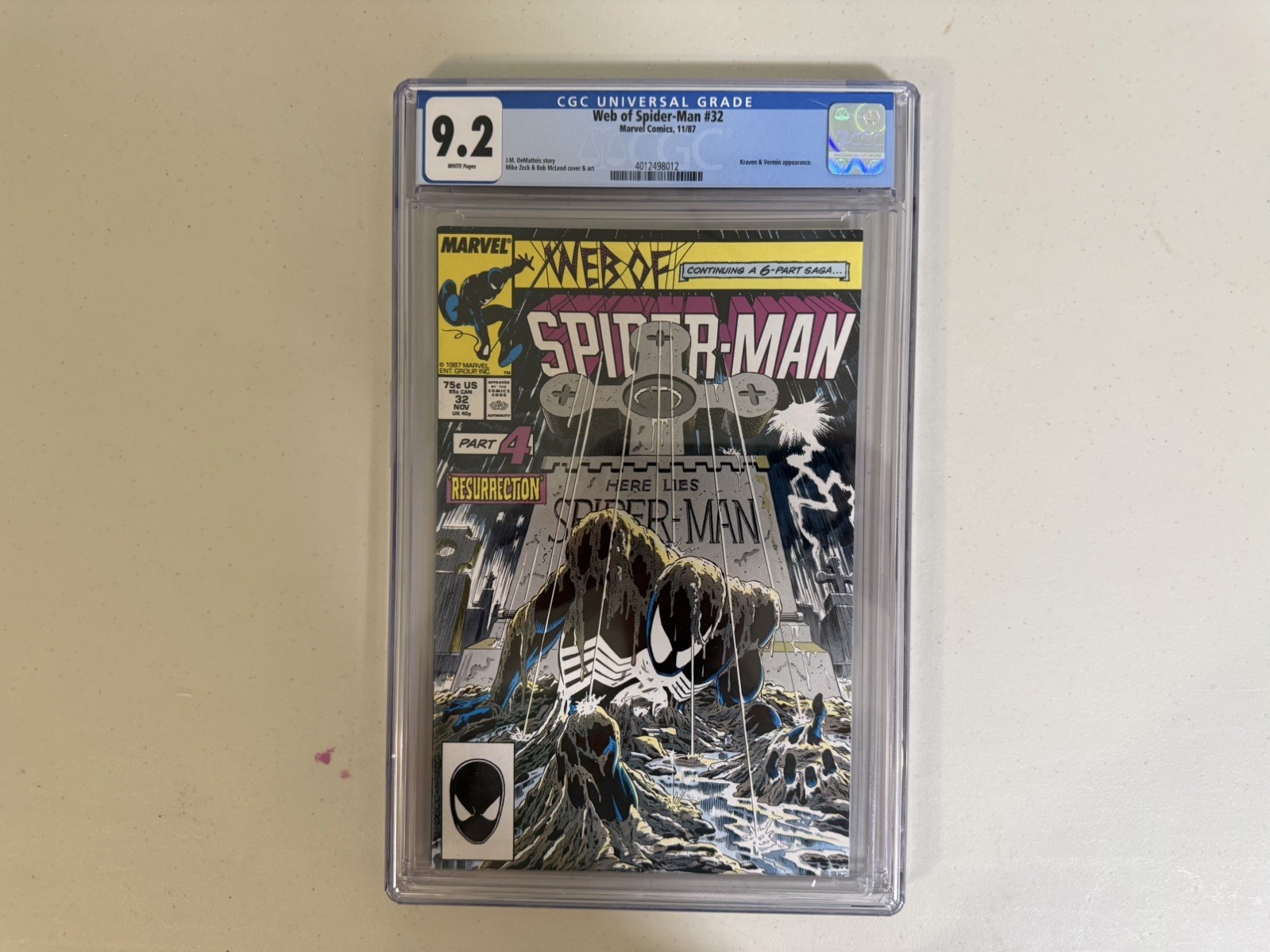 Marvel Web of Spider-Man 32 CGC 9.2 Direct Edition Kraven's Last Hunt Key Issue