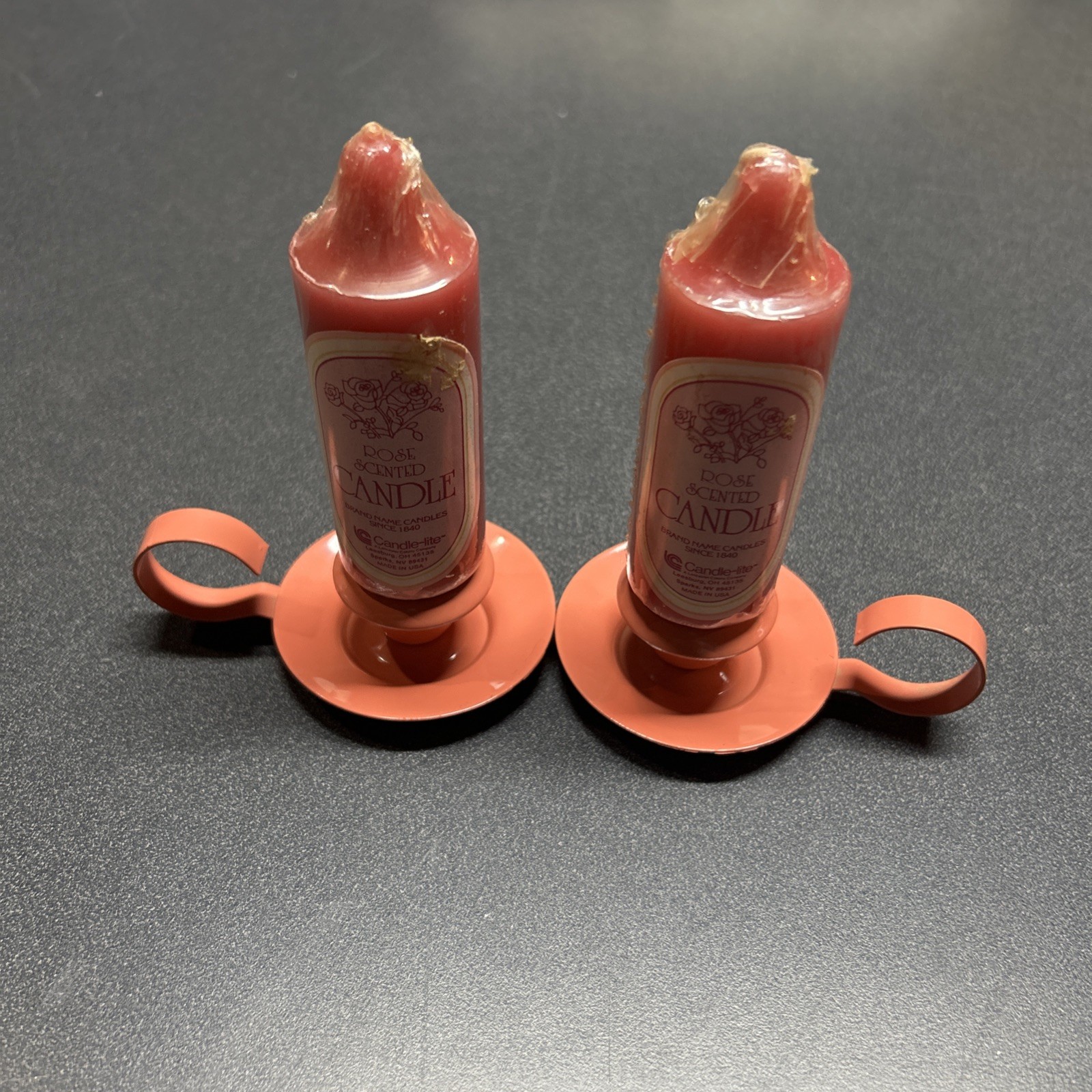 Vtg Pair Chamberstick Holders Metal Base Candlesticks Cottagecore Grannycore