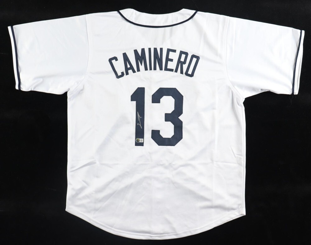 Junior Caminero Signed Tampa Bay Rays Jersey (Beckett) 2025 Rookie 3rd Baseman Junior Caminero Signed Tampa Bay Rays Jersey (Beckett) 2025 Rookie 3rd Baseman