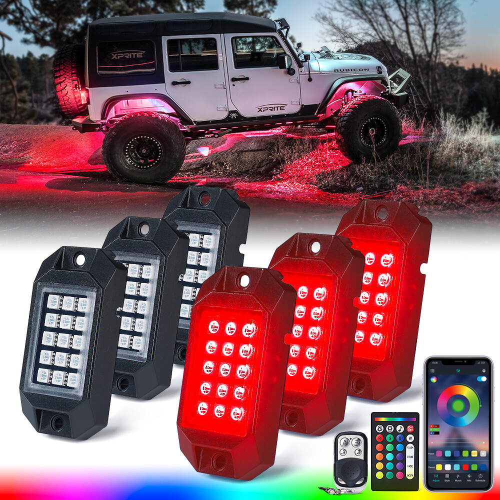 6/8/10 RGB LED Rock Lights Offroad Music Wireless Bluetooth Underglow Neon Light