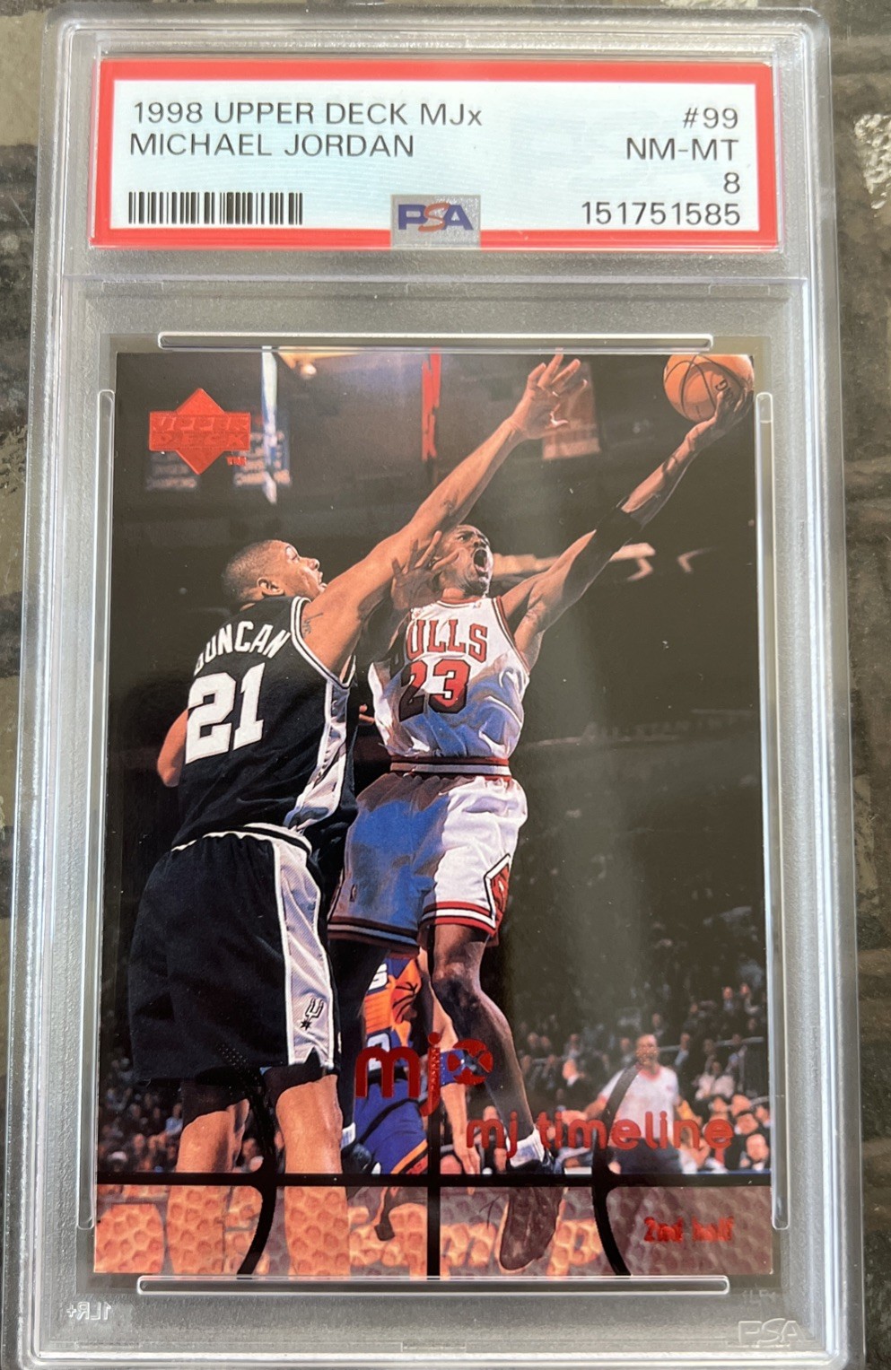 Michael Jordan w/ Tim Duncan 1998 Upper Deck Mjx #99 PSA 8 NM-MT Michael Jordan w/ Tim Duncan 1998 Upper Deck Mjx #99 PSA 8 NM-MT