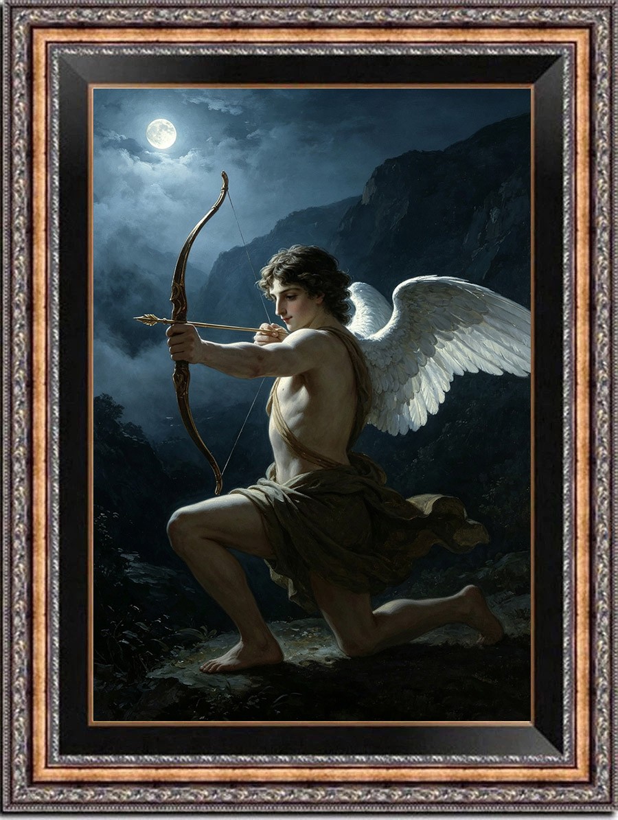 Hand Painted Oil Reproduction Cupid at Night Classical Angel Canvas Wall Art