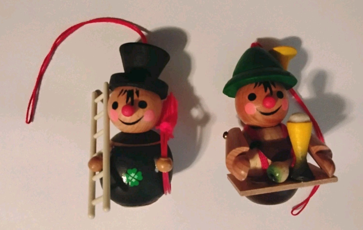 Lot 2 Vtg STEINBACH Germany Wood Ornaments Oktoberfest, Chimney Sweep W/ Ladder