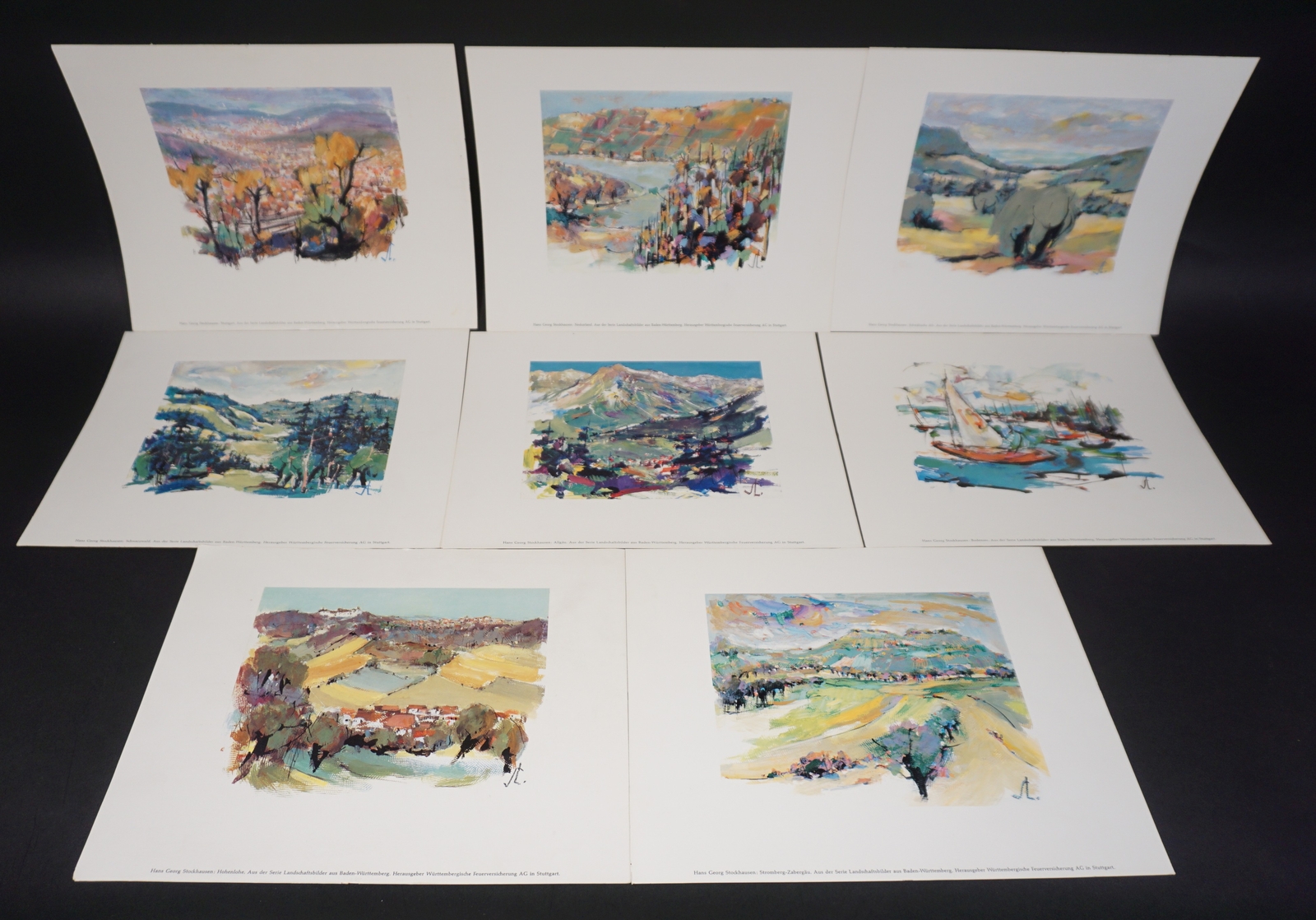 Set of 8 Prints by Hans Georg Stockhausen Landscape Paintings Baden Württemberg