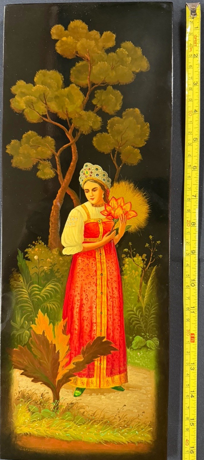 Very Rare LG Fedoskino Hand‑Painted Lacquer Panel 17”X6”/42cm X16cm Signed Box Very Rare LG Fedoskino Hand‑Painted Lacquer Panel 17”X6”/42cm X16cm Signed Box
