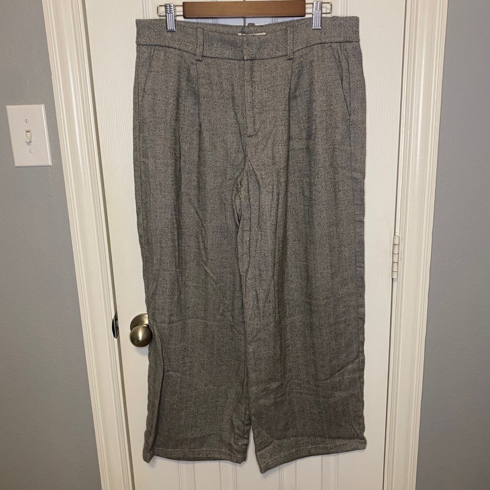 Madewell Slouchy Straight Womens Pants 8 Petite Herringbone Italian Grey Wool Madewell Slouchy Straight Womens Pants 8 Petite Herringbone Italian Grey Wool