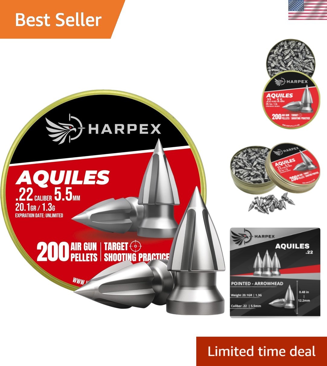 Aquiles .22 Cal Airgun Pellets – 20.1 Grains Pointed Arrowhead Design – 12.2 ... Aquiles .22 Cal Airgun Pellets – 20.1 Grains Pointed Arrowhead Design – 12.2 ...