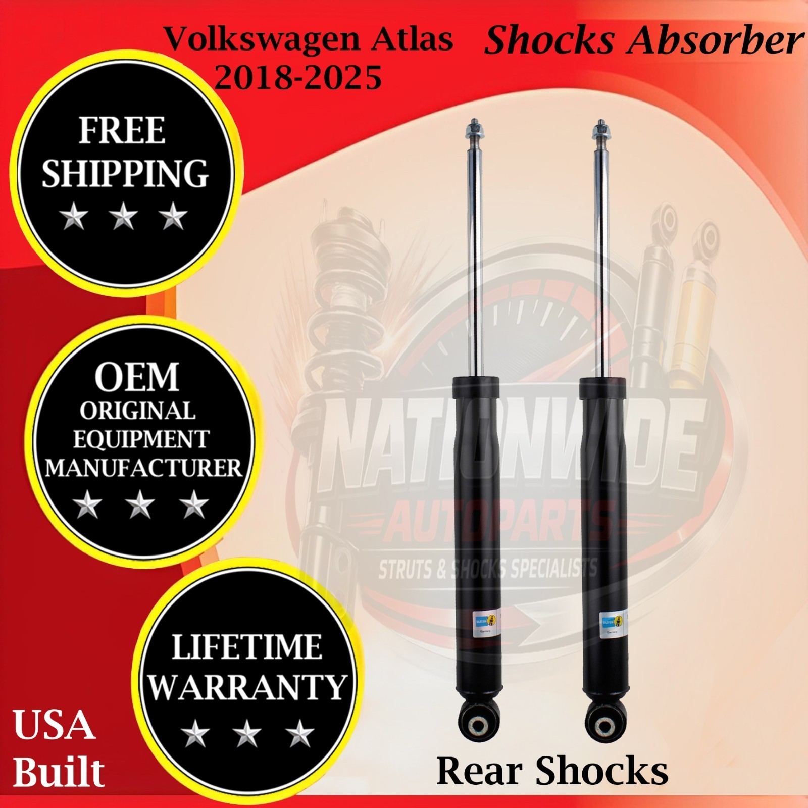 Bilstein OEM Rear Shocks For 2018-2025 Volkswagen Atlas 9 Yr Warranty