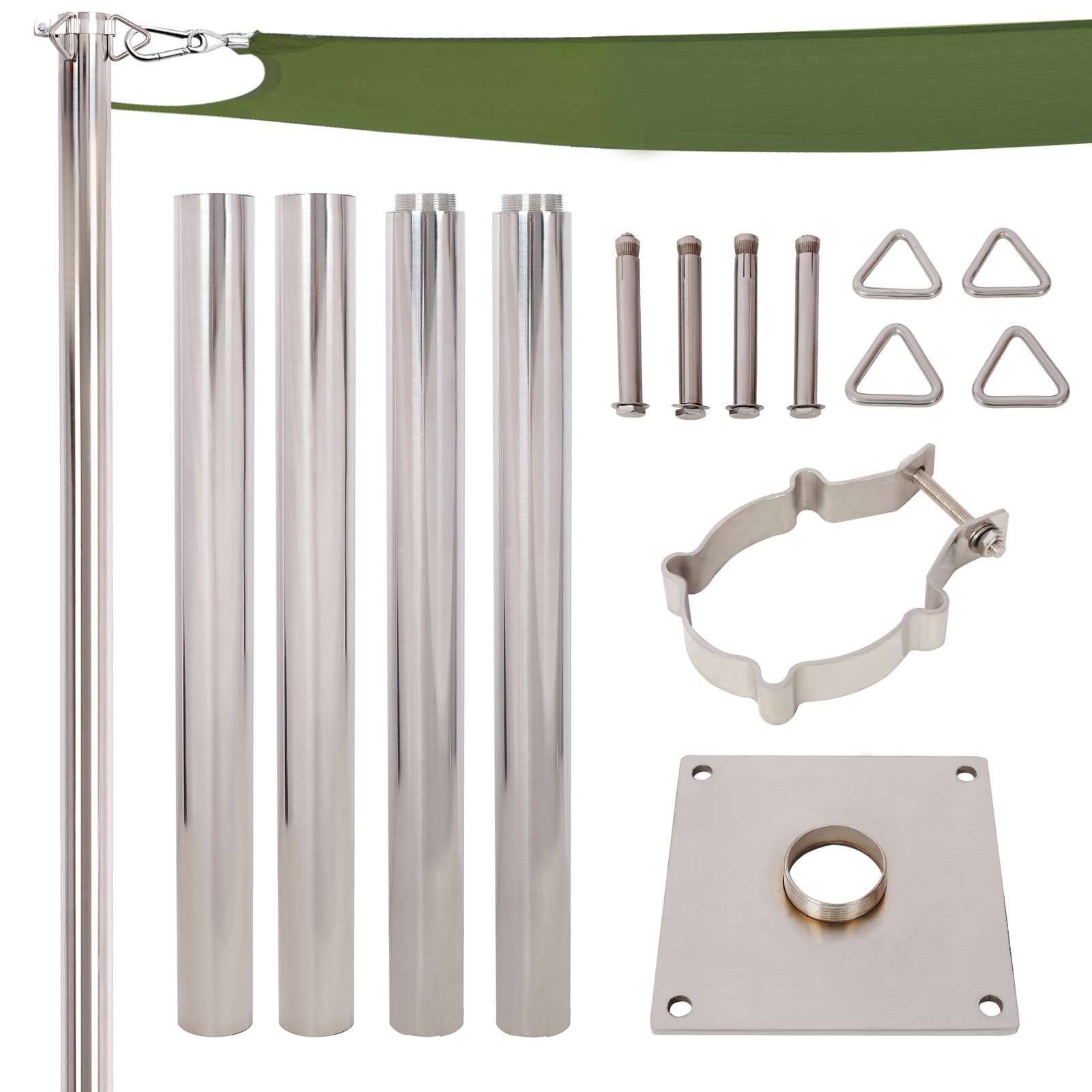 12FT/8FT Heavy Duty Stainless Steel Canopy Pole With Base Plate for Garden 12FT/8FT Heavy Duty Stainless Steel Canopy Pole With Base Plate for Garden