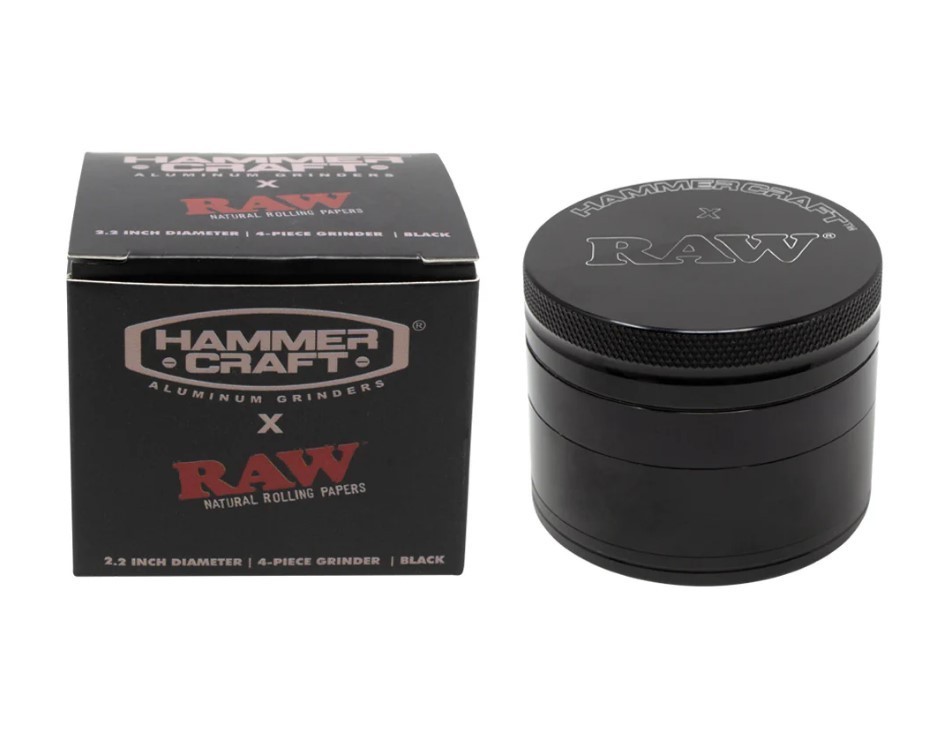 RAW X Hammercraft 4-Piece Herb Grinder Aluminum Black 2.2
