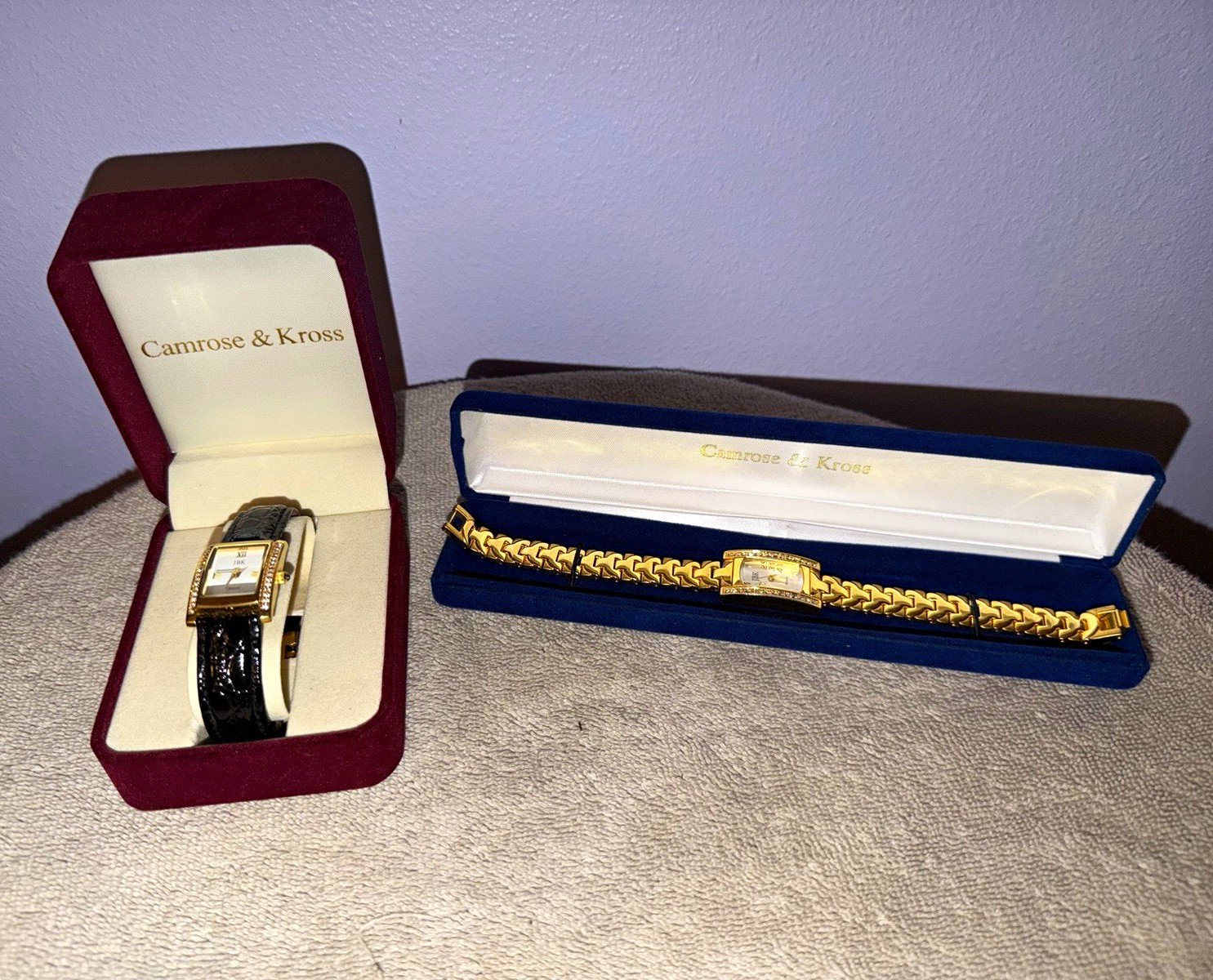 Two Vintage Camrose & Kross JBK Kennedy Watches - Gold & Black Leather W/ Gold Two Vintage Camrose & Kross JBK Kennedy Watches - Gold & Black Leather W/ Gold