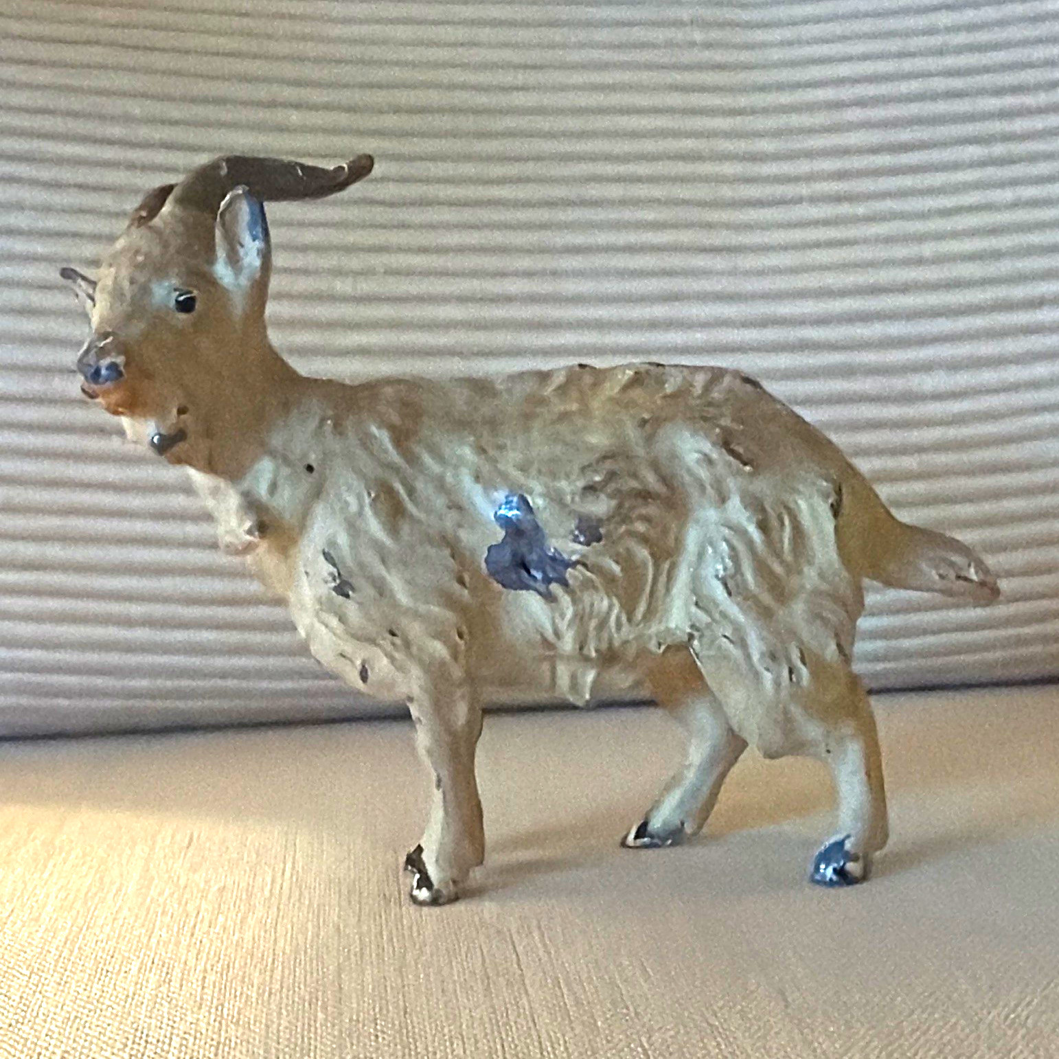 Antique Painted Metal Goat Figurine Small 3.5” x 3”