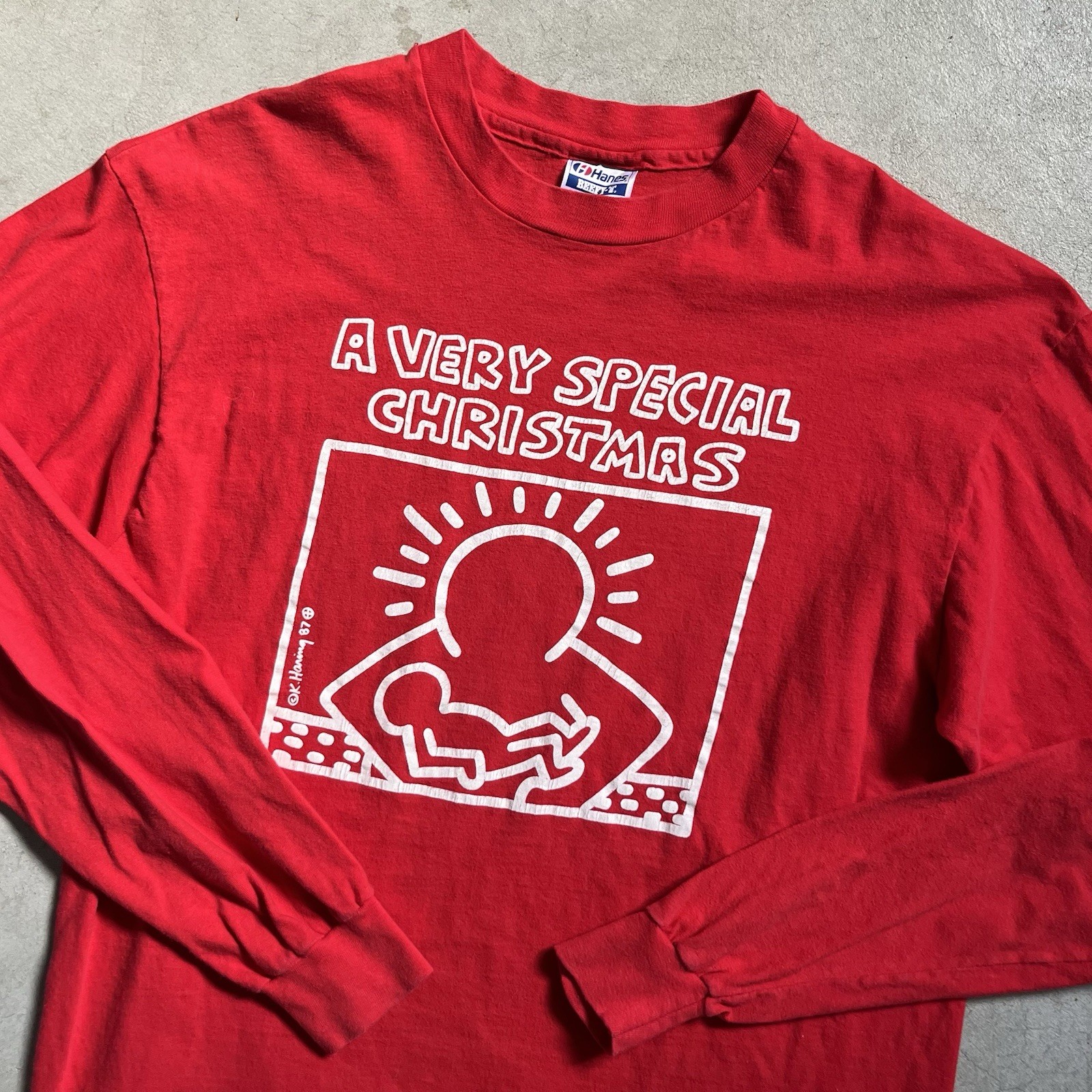 Vintage 1987 Keith Haring Long Sleeve Shirt “Very Special Christmas” Album Sz XL