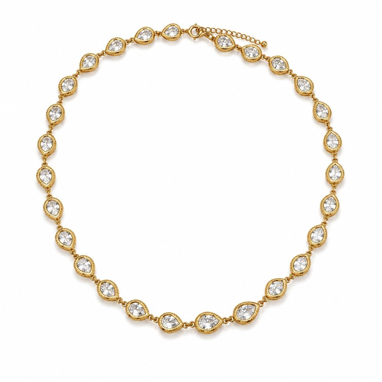 Gold Plated Teardrop Crystal Necklace Adjustable Elegant Women’s Jewelry