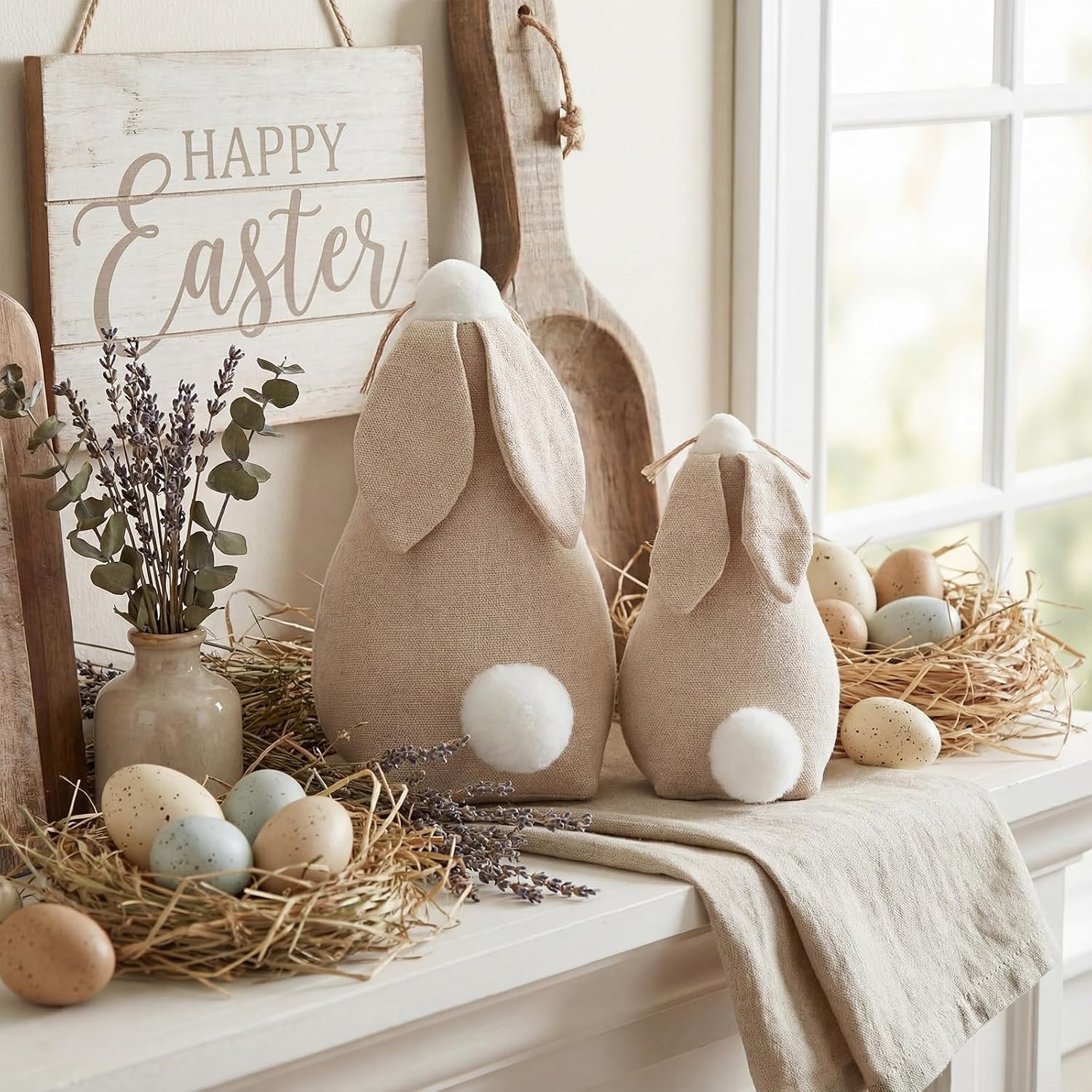 2 Pack Rustic Primitive Easter Bunny Decorations