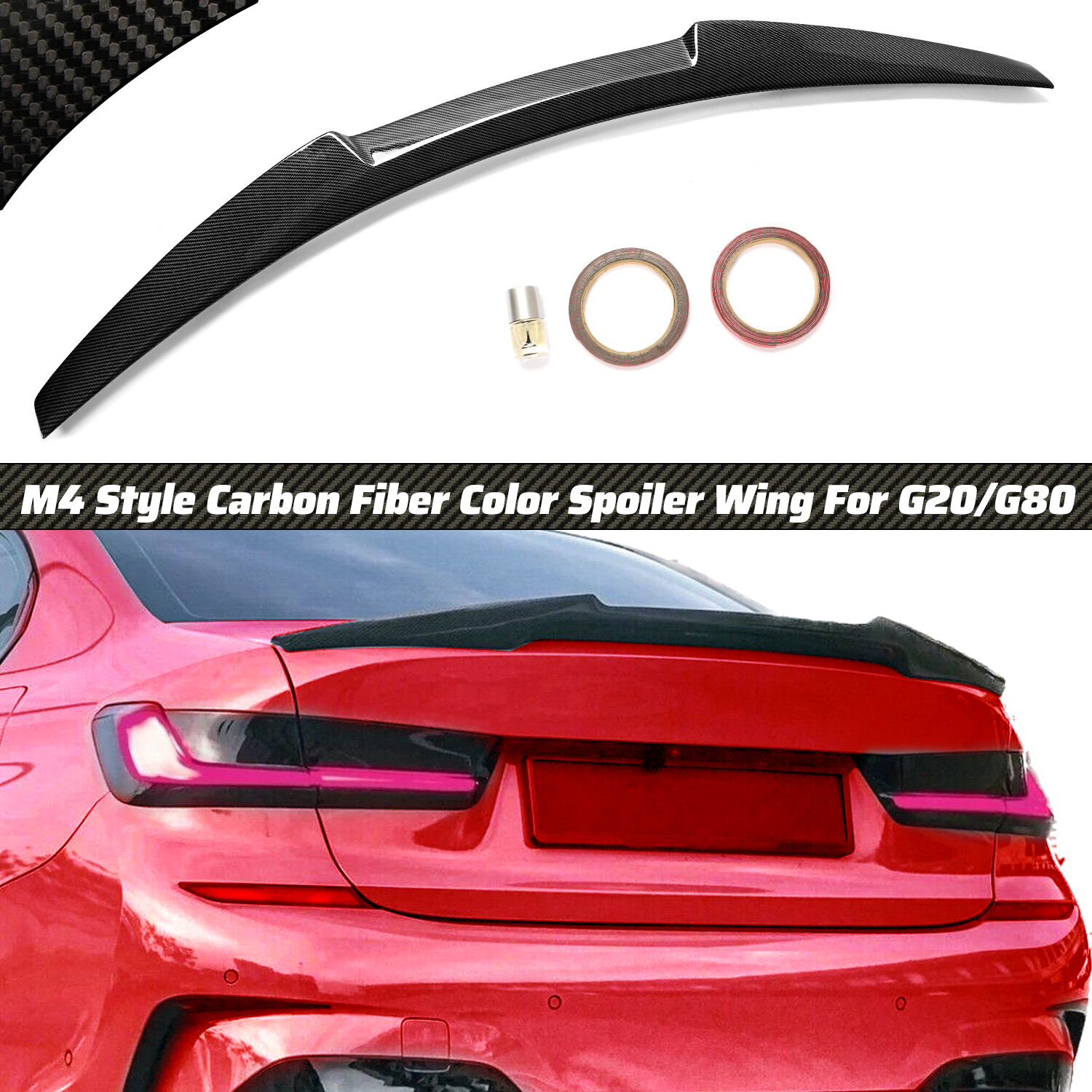 Carbon Fiber M4 Style Trunk Spoiler Wing For 2019-2025 BMW G20 330i M340i G80 M3 Carbon Fiber M4 Style Trunk Spoiler Wing For 2019-2025 BMW G20 330i M340i G80 M3