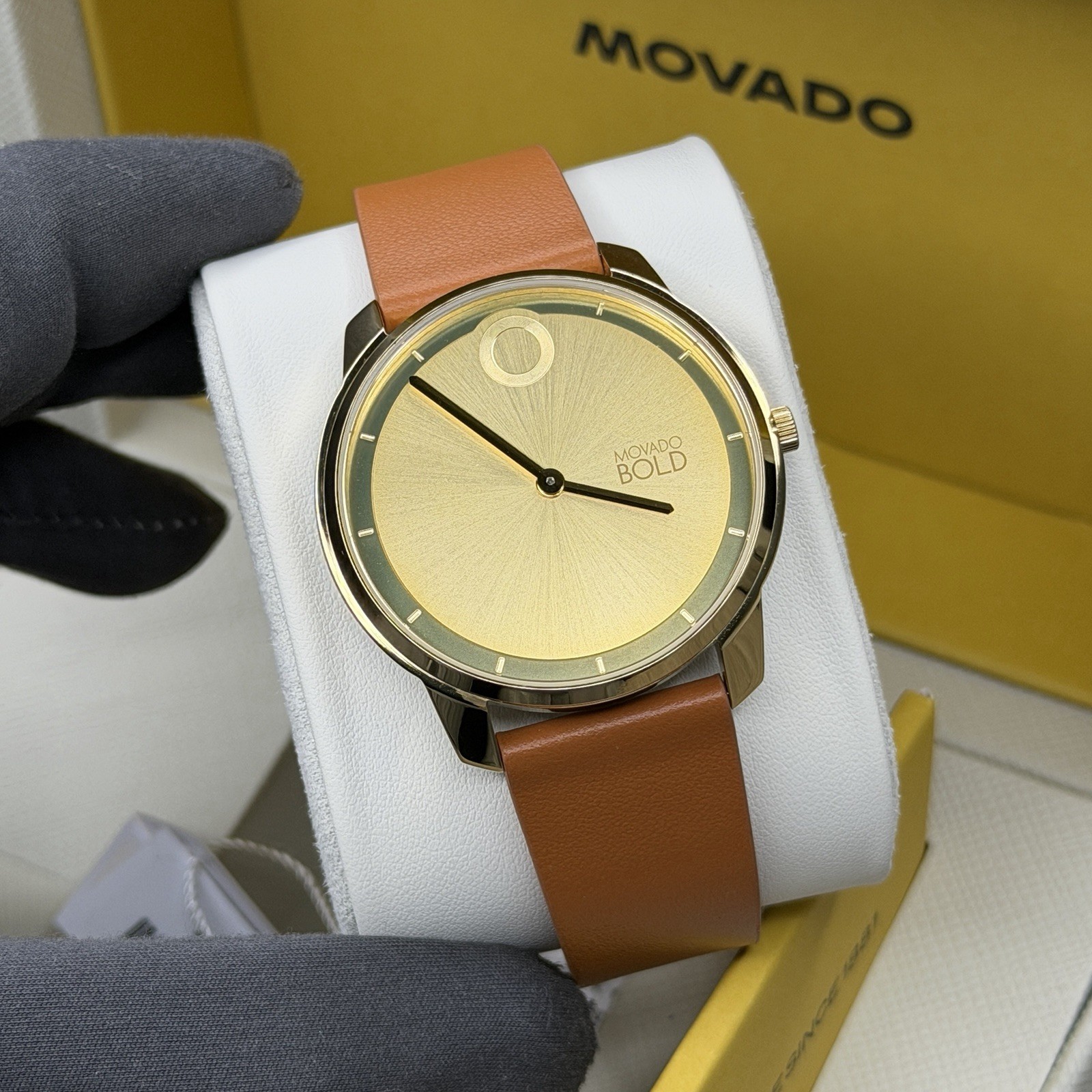 NEW✅SWISS✅ Movado BOLD Trend Gold Tone Brown Leather 41mm Men\'s Watch 3601019