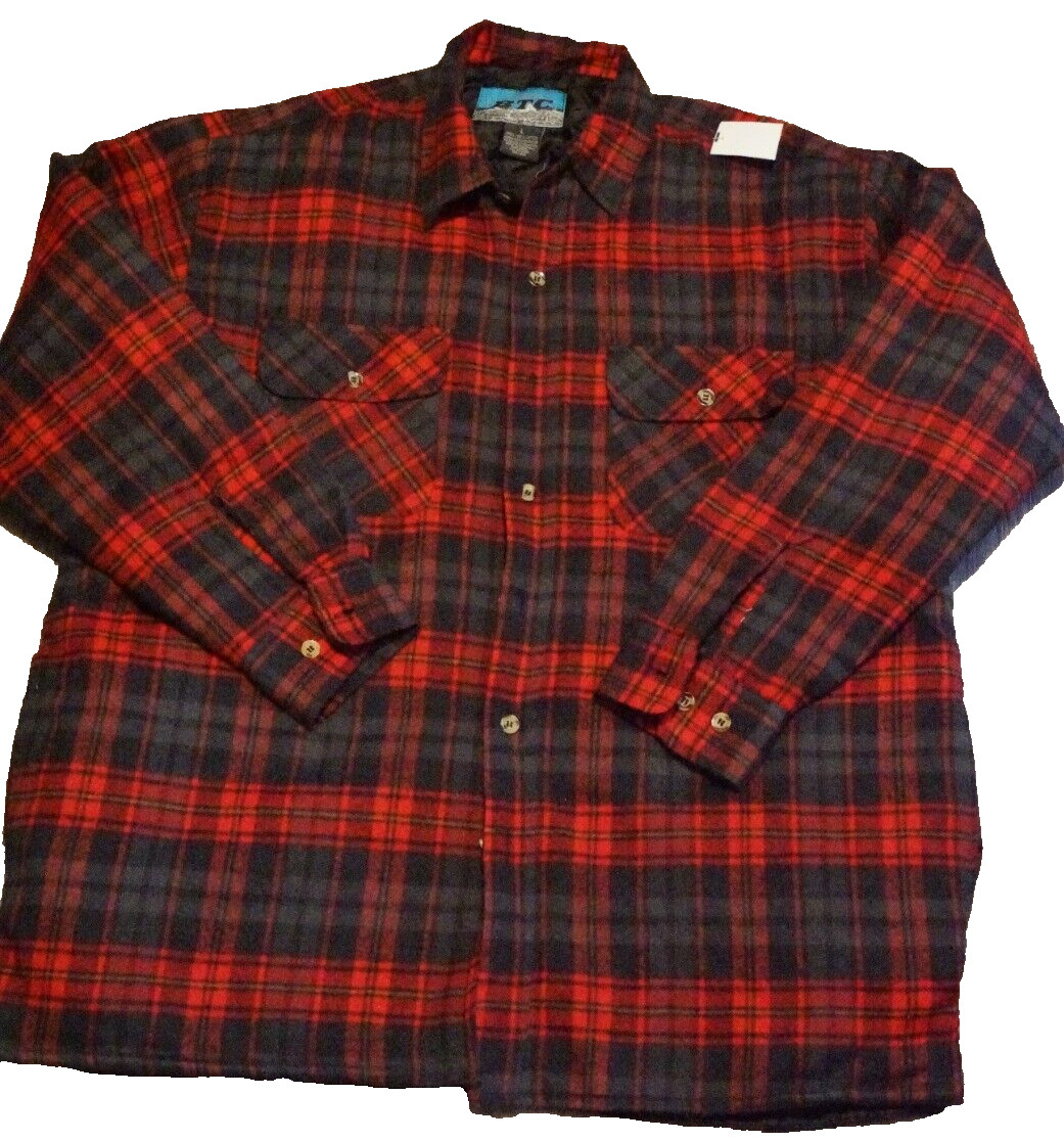 BTC Flannel Shirt Mens Large Red Plaid long Sleeve Button Up Quilted Cotton BTC Flannel Shirt Mens Large Red Plaid long Sleeve Button Up Quilted Cotton