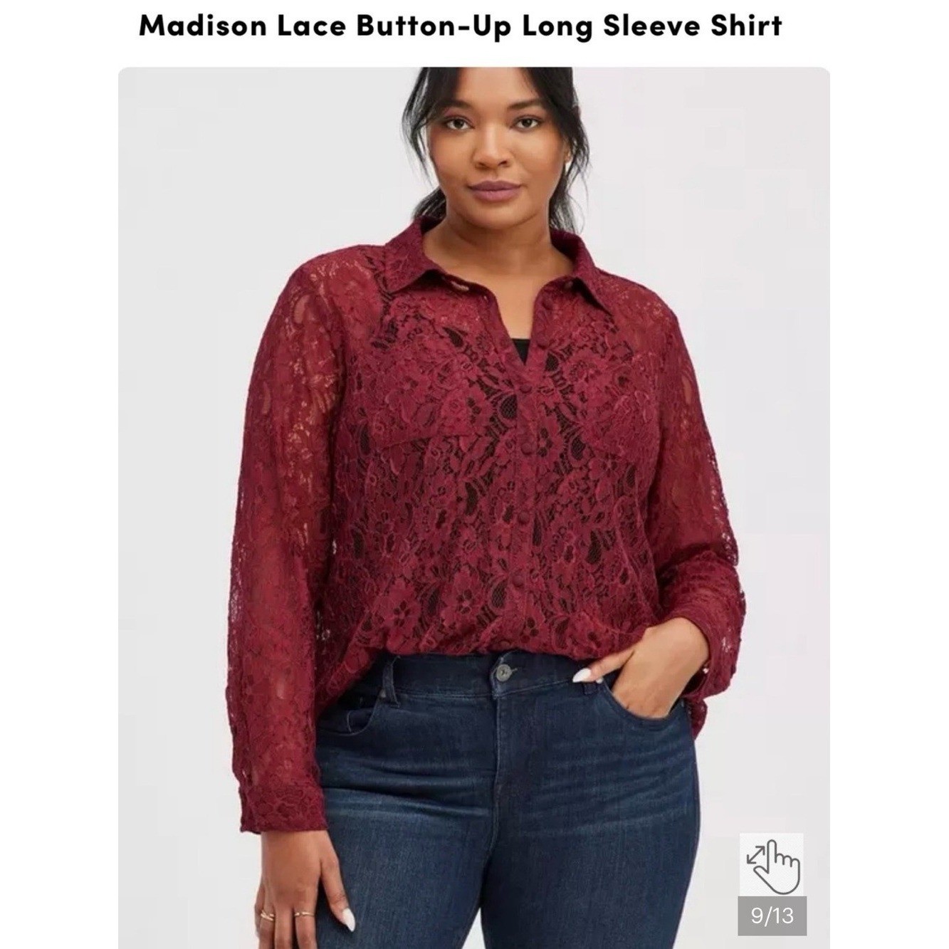 NEW Torrid Size 2 2X Madison Zinfandel Burgundy Lace Button Down Shirt Plus
