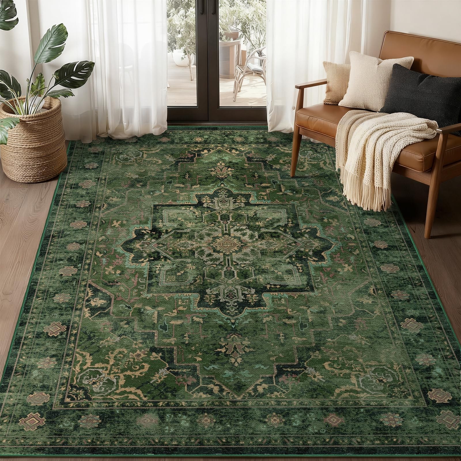 Jainmy Vintage Dark Green Area Rugs 5x7 for 5' x 7' (Rectangular),
